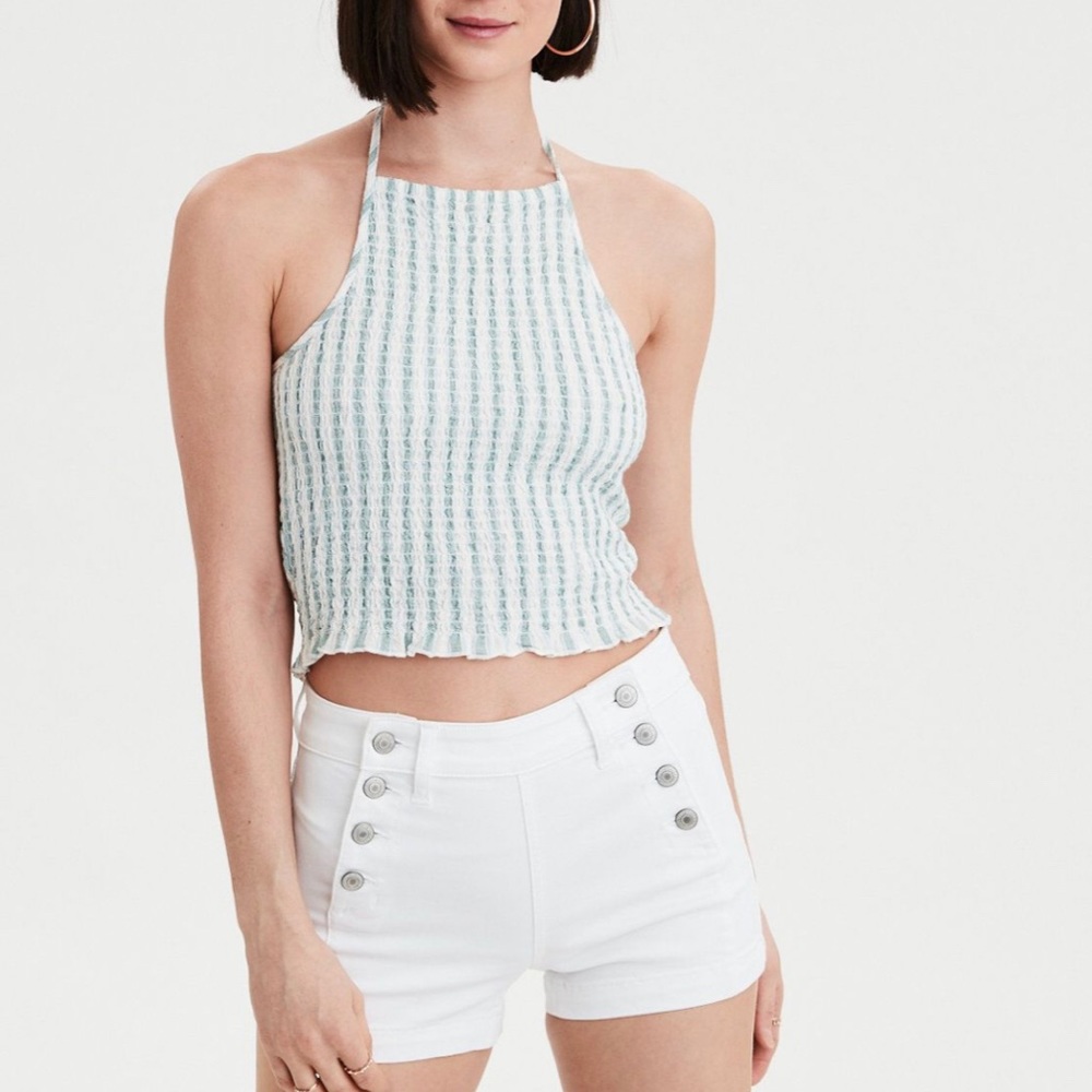 American Eagle Cropped Green & White Halter